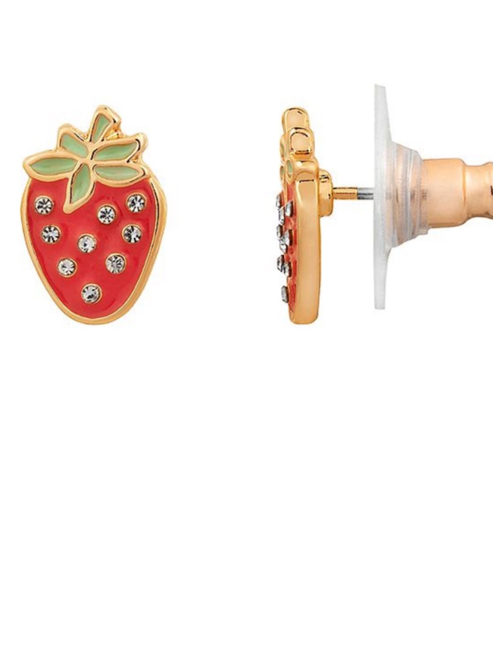 LC Lauren Conrad Red and Green Strawberry Stud Earrings with Gold-Tone Trim